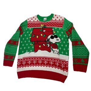 Peanuts Adult Unisex XL Snoopy Joe Cool Ugly Christmas Sweater Red Green
